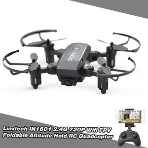 Linxtech IN1601 2.4G 720P Mini RC Drone with Camera Wifi FPV Foldable Altitude Hold Quadcopter Remote Control Helicopter Toys