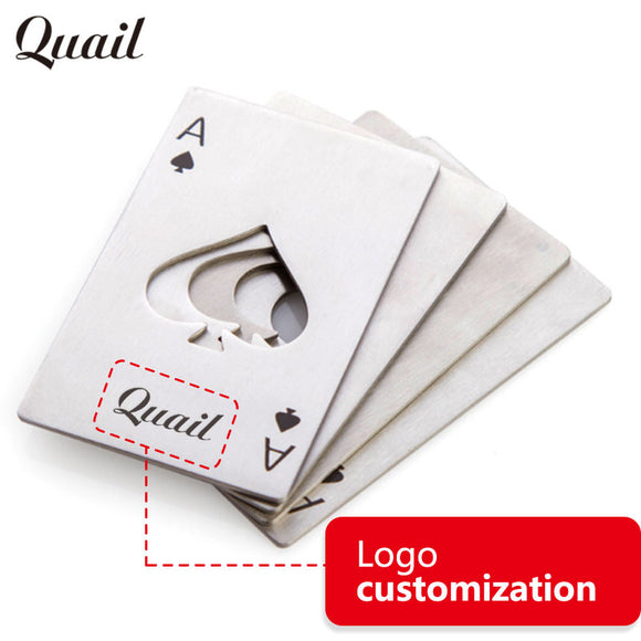 Quail Fashion design Beer opener with Playing Card Ace of Spades Poker Soda Stainless Steal Bottle Cap Opener Free Engrave Text
